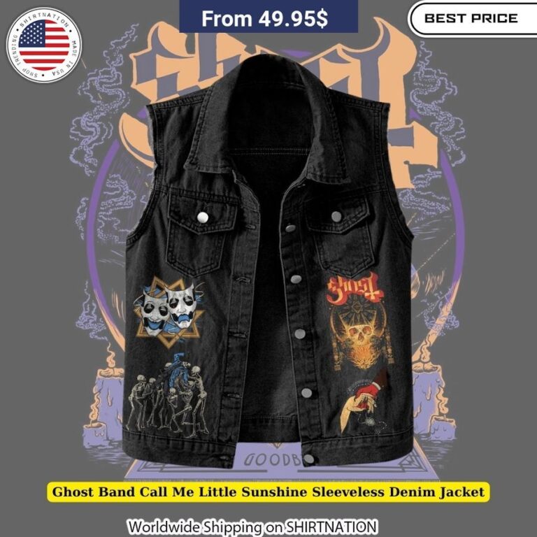 Vintage-Inspired Ghost Band Call Me Little Sunshine Sleeveless Denim Jacket