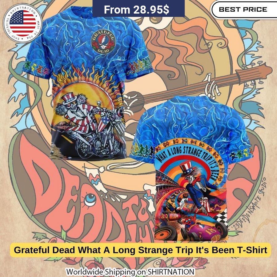 Soft, breathable 35% cotton 65% polyester blend t-shirt with vibrant dye-sublimation printed Grateful Dead graphics that won't fade or crack.