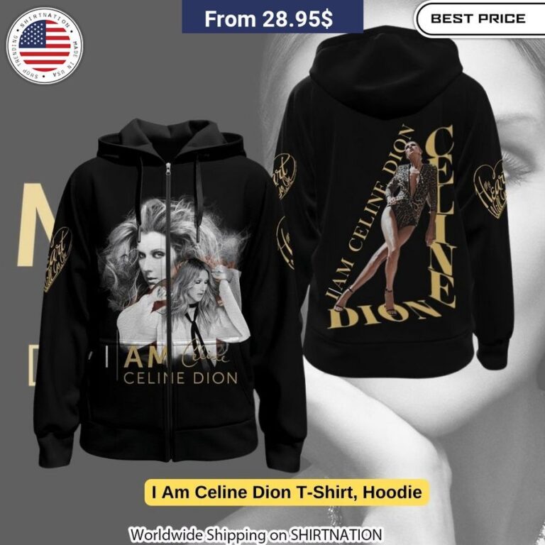 Warm I Am Celine Dion zip-up hoodie with front pockets, durable construction and officially licensed Celine artwork.