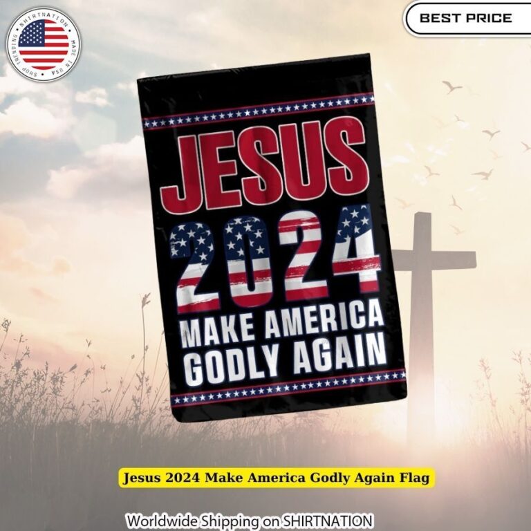 Powerful Jesus 2024 Make America Godly Again Flag - Christian Patriotic Wall Banner