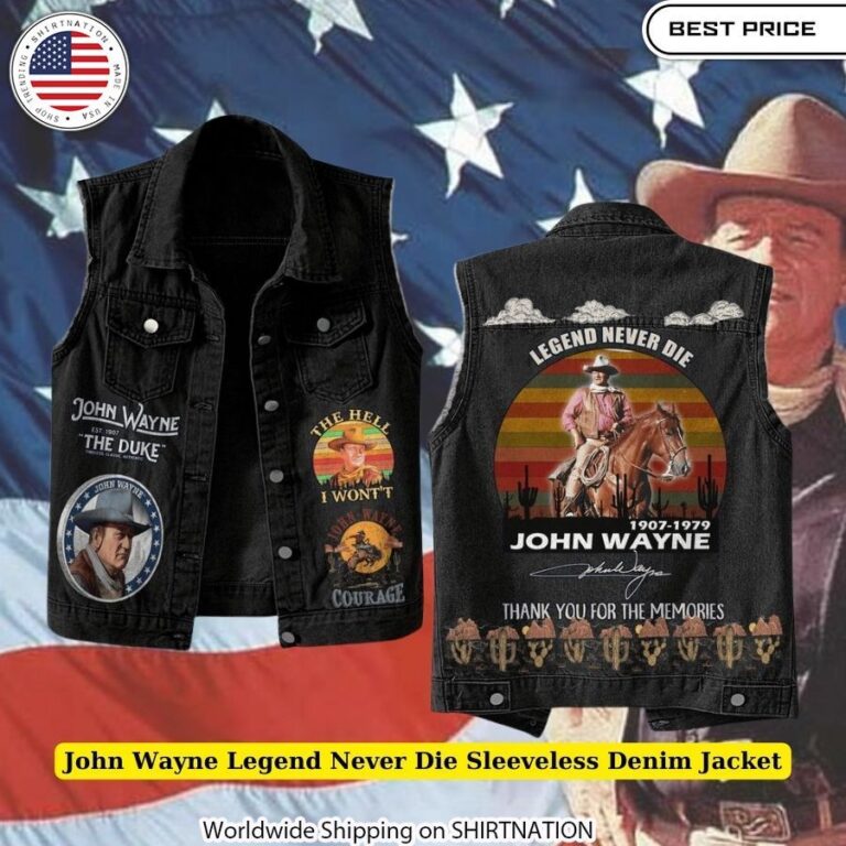 John Wayne Legend Never Die Sleeveless Denim Jacket Cowboy-approved