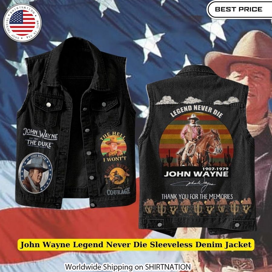 John Wayne Legend Never Die Sleeveless Denim Jacket Cowboy-approved