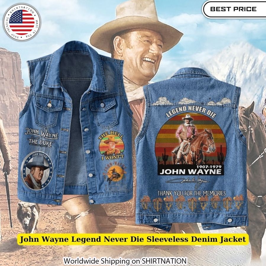 John Wayne Legend Never Die Sleeveless Denim Jacket Retro