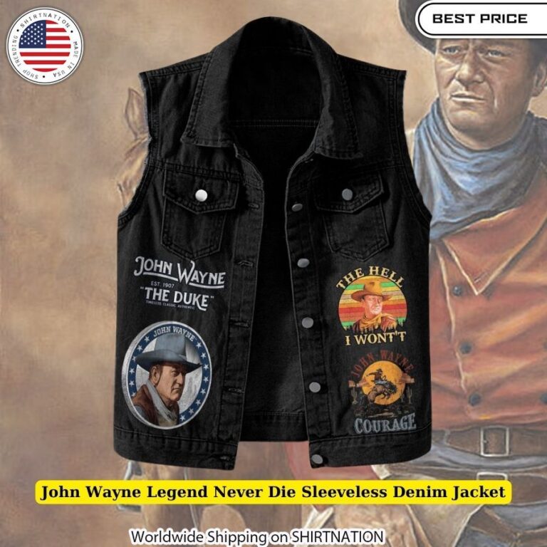 John Wayne Legend Never Die Sleeveless Denim Jacket Incomparable