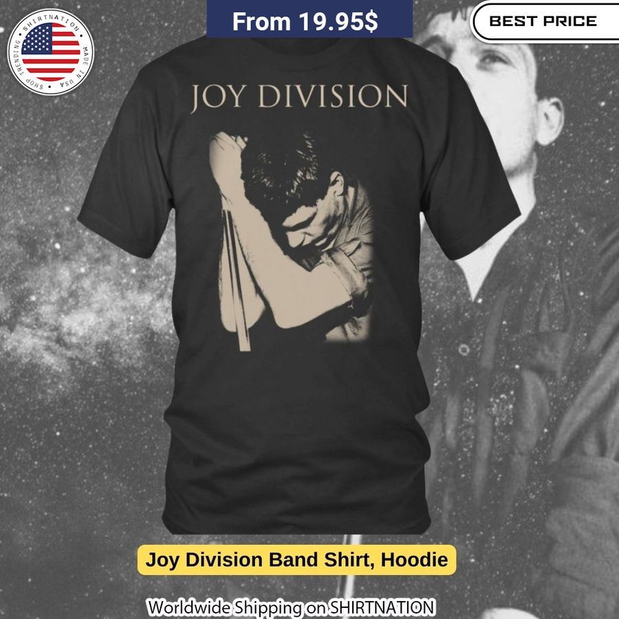 Iconic Joy Division Unknown Pleasures graphic printed on a soft, comfortable cotton-poly blend t-shirt