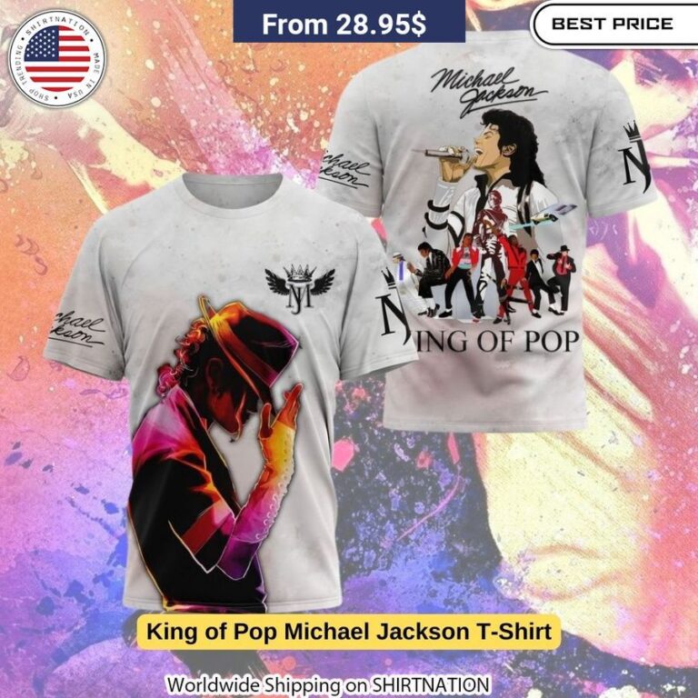 Iconic portrait of the legendary Michael Jackson printed on a soft, comfortable t-shirt.