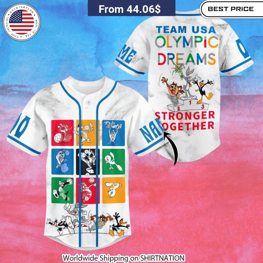 Looney Tunes Team USA Olympic Dreams Stronger Together Baseball Jersey Unisex sizing