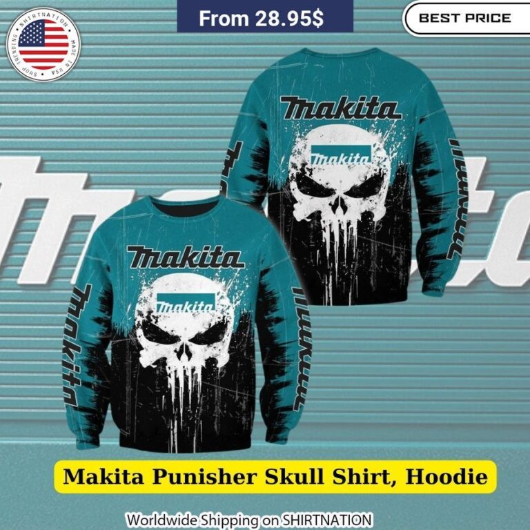 Makita Punisher Skull Shirt, Hoodie Bold Monochromatic Color Scheme