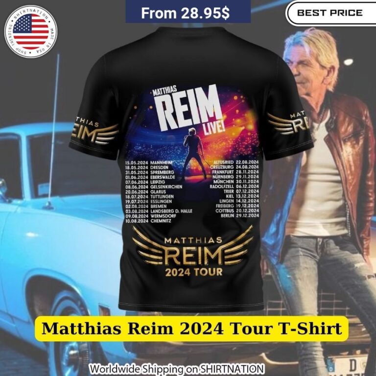 Soft, moisture-wicking knit keeps you cool at shows in the stylish Matthias Reim tour merch tee.