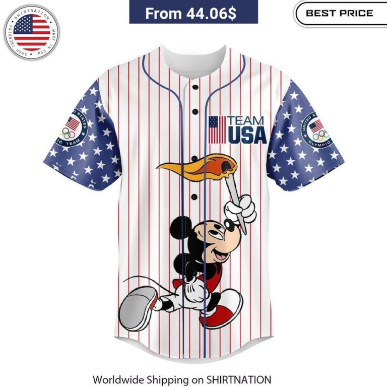 Mickey Mouse Team USA Olympic 2024 CUSTOM Baseball Jersey Patriotic Team USA colors