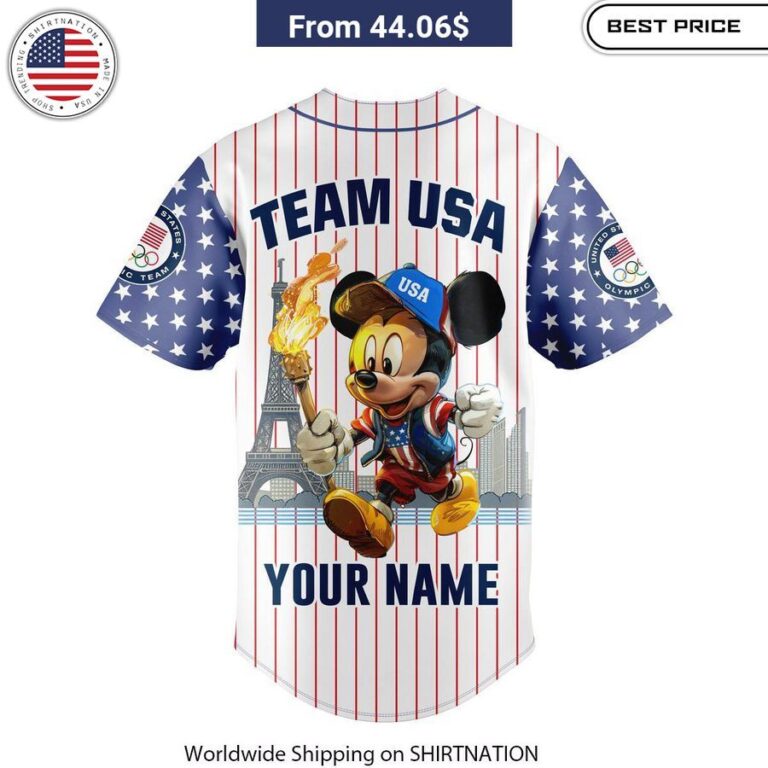 Mickey Mouse Team USA Olympic 2024 CUSTOM Baseball Jersey Vibrant dye-sublimated printing