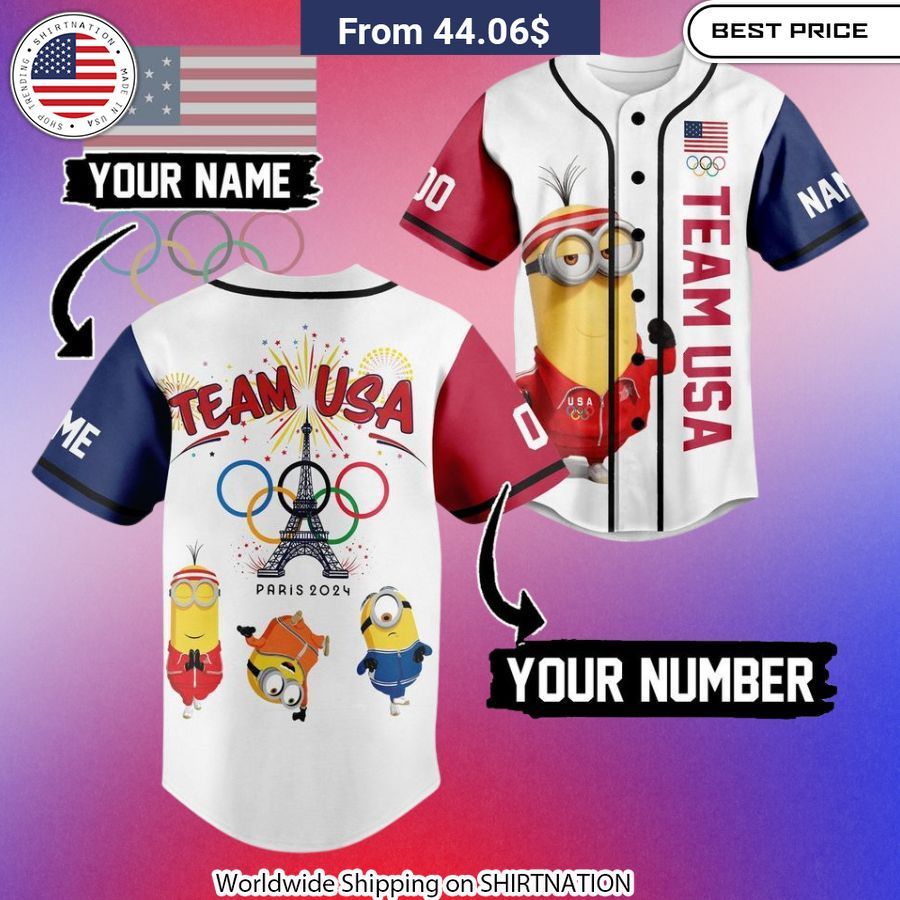 Minion Team USA Olympic Paris 2024 Baseball Jersey Minion-themed athletic apparel