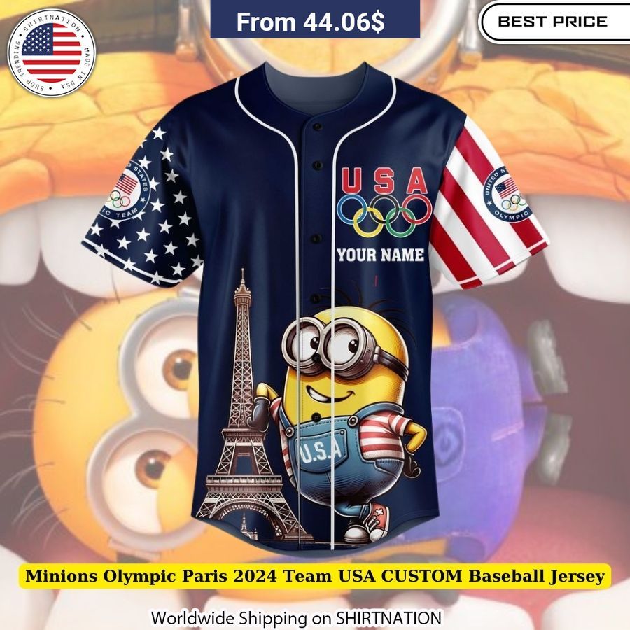 Breathable and Lightweight Minions Olympic Paris 2024 Team USA CUSTOM Baseball Jersey