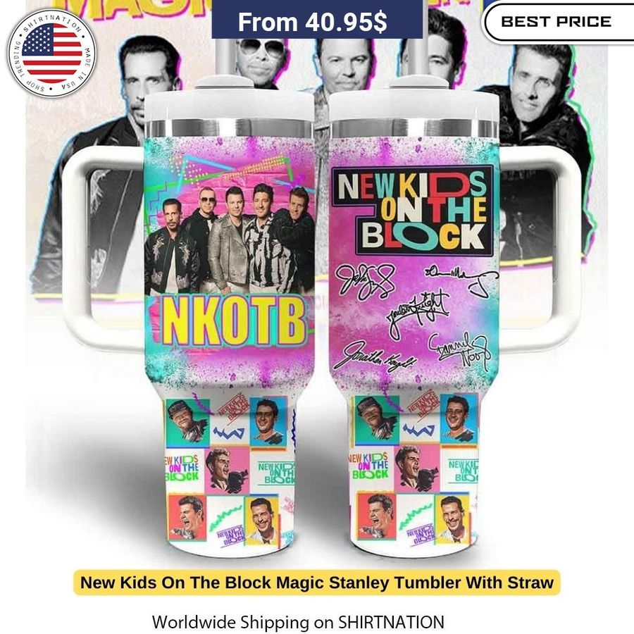 Keep beverages at the perfect temperature for hours in this 40 oz stainless steel NKOTB tumbler with convenient straw.