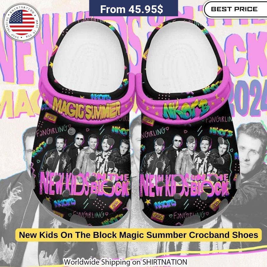 Ventilated, cushioned, and easy to clean, these NKOTB Crocs are a must-have for fans of the iconic boy band.