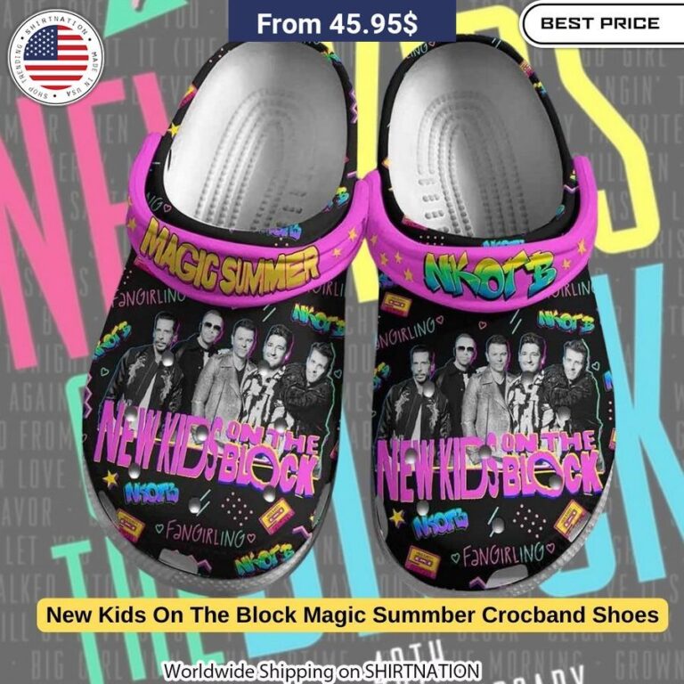 Express your love for New Kids On The Block with these officially licensed Croslite™ foam clogs, featuring bold graphics and a secure fit.