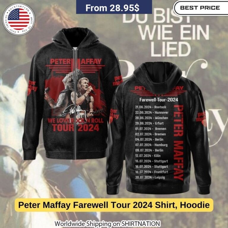 Limited edition Peter Maffay Farewell Tour 2024 zip hoodie with smooth fabric, vivid full print graphics, and convenient front zipper. Sizes S-5XL.