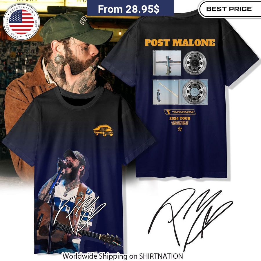 Post Malone F-1 Trillion Tour T-Shirt in vibrant colors, featuring a striking design inspired by the iconic rapper's unique style and charisma.