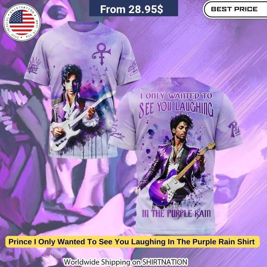 Soft, breathable Prince tribute tee with vibrant "Purple Rain" lyrics graphic for ultimate fan style.