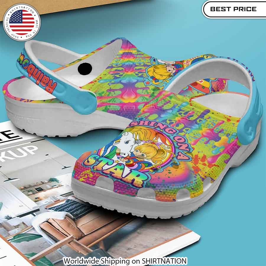 Lightweight EVA construction and ventilation ports ensure all-day comfort in these Rainbow Brite Crocs.