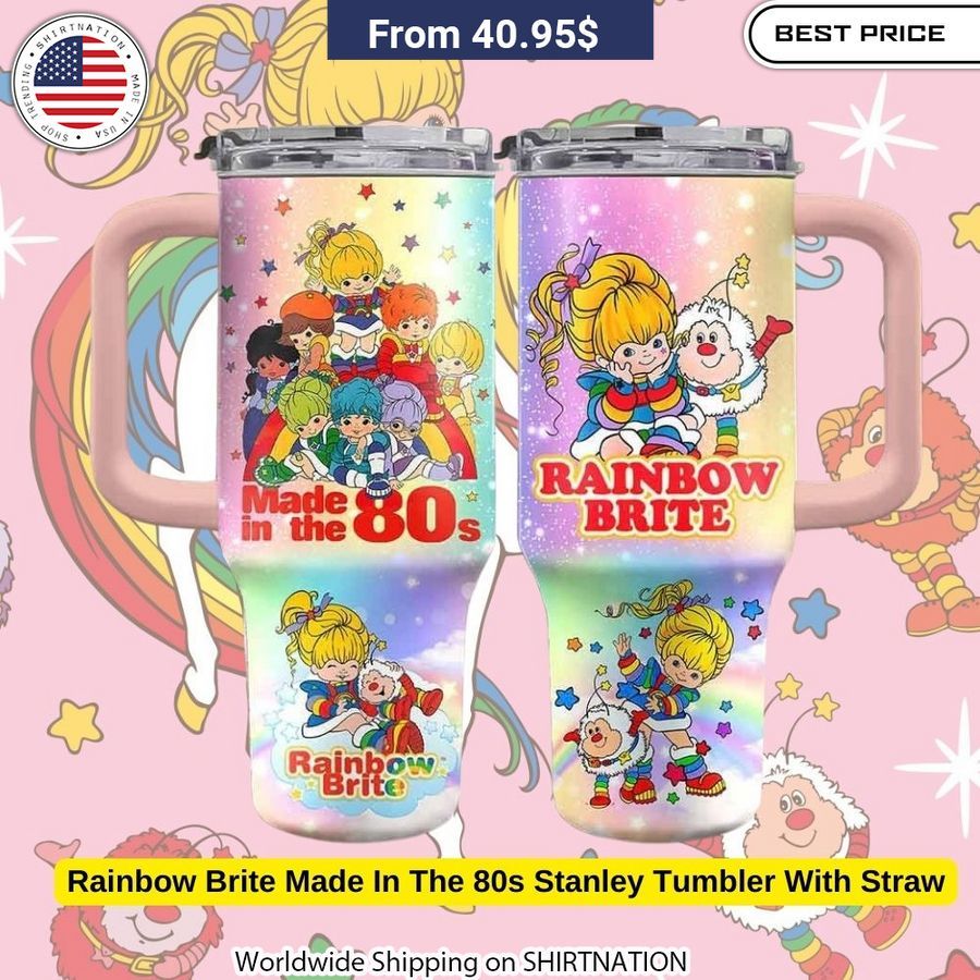Vibrant Rainbow Brite character artwork laser engraved on a premium 40oz stainless steel tumbler.