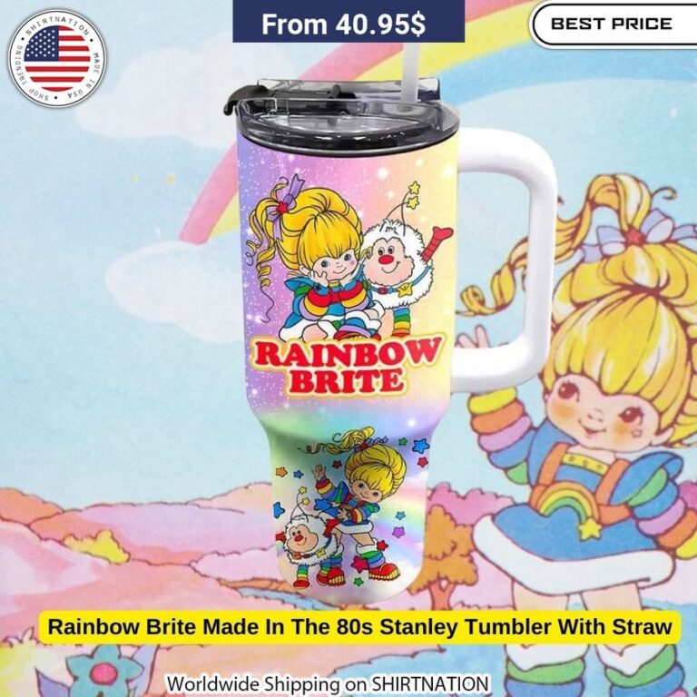 Double-walled vacuum insulation keeps drinks hot or cold for hours in the Rainbow Brite tumbler.