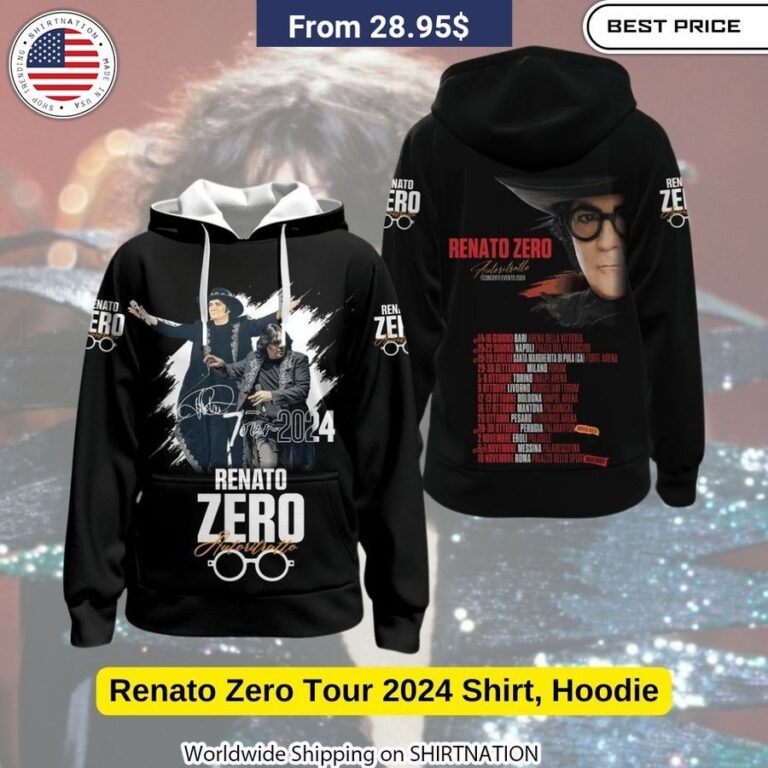 Stay cozy in style with the Renato Zero Tour 2024 hoodie, crafted from premium materials like Arctic velvet lining for ultimate comfort and warmth.