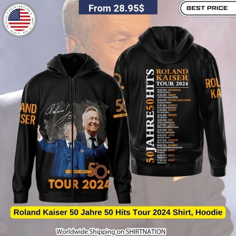 Make a bold fashion statement in the Roland Kaiser 50 Jahre 50 Hits zip-up hoodie