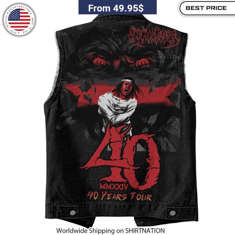 Sepultura 40 Years Tour Sleeveless Denim Jacket Durable cotton denim