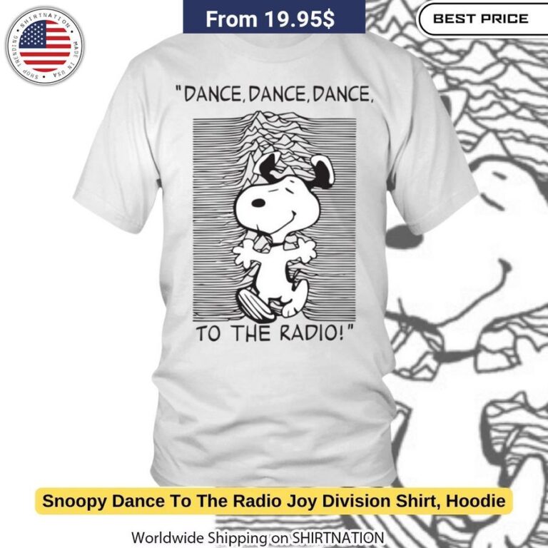 Snoopy rocks out in this unique Joy Division shirt featuring the iconic Unknown Pleasures album art.