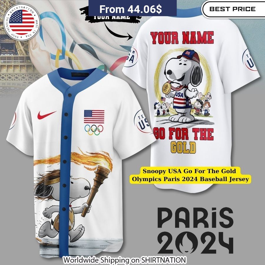 Snoopy USA Go For The Gold Olympics Paris 2024 Baseball Jersey Casual wear