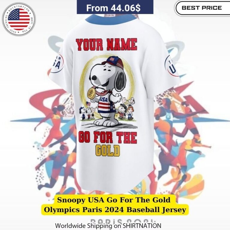 Snoopy USA Go For The Gold Olympics Paris 2024 Baseball Jersey Retro style