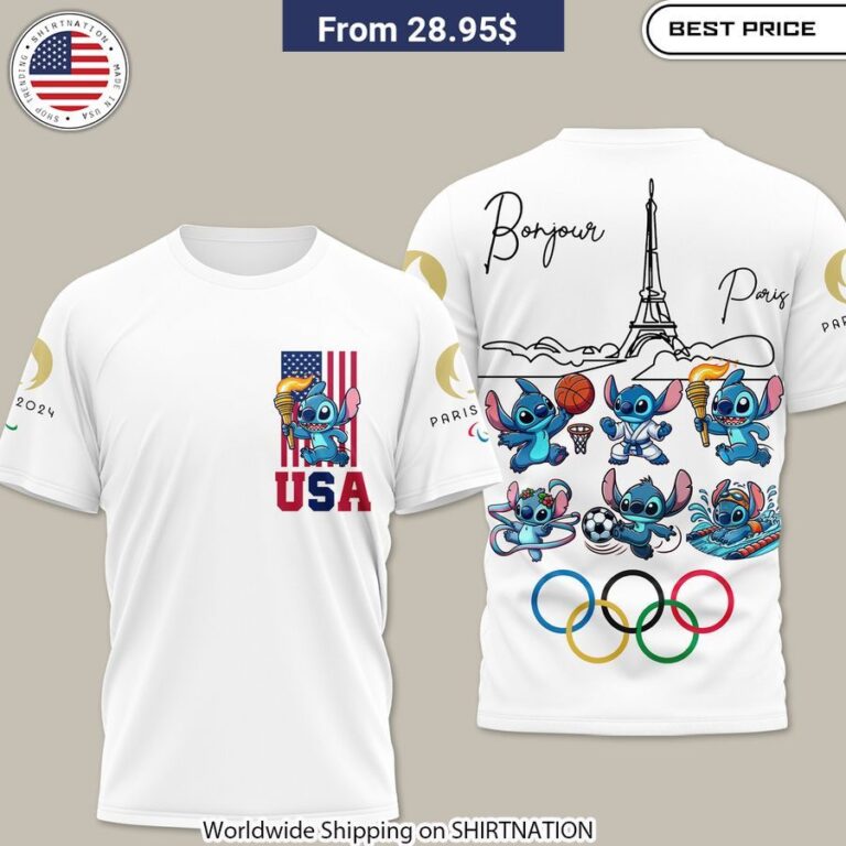 Stitch Olympic Paris 2024 Team USA Shirt, Hoodie Lovely smile