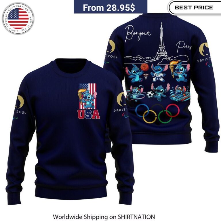 Stitch Olympic Paris 2024 Team USA Shirt, Hoodie You look lazy