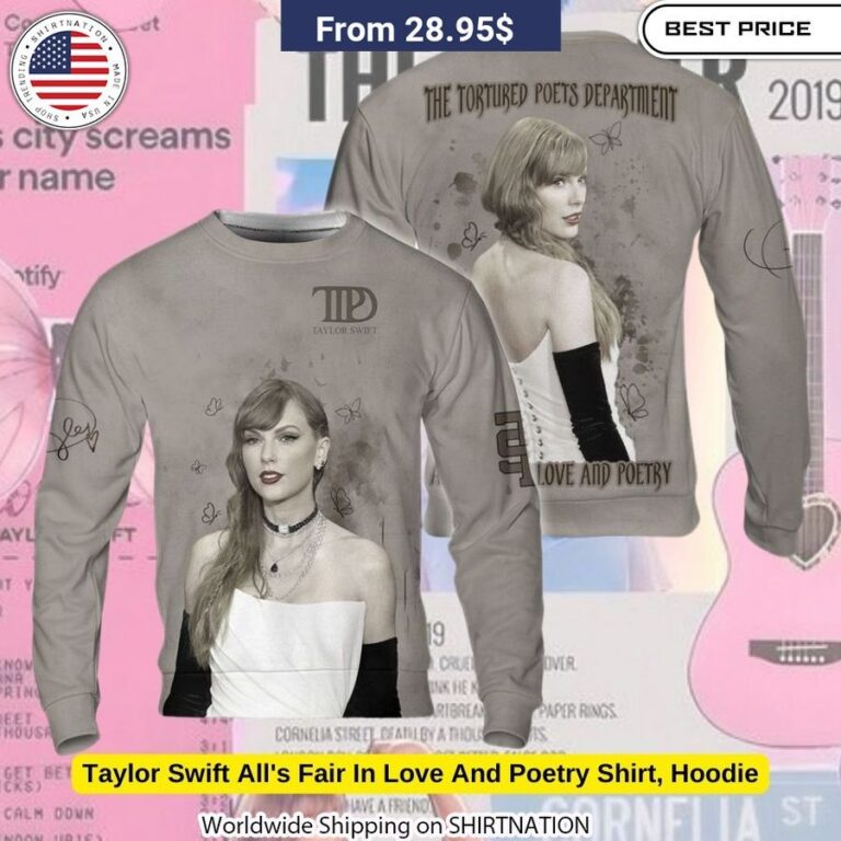 Stay cozy and flaunt your Swiftie status in a premium All's Fair hoodie with romantic quotes and vibrant graphics.