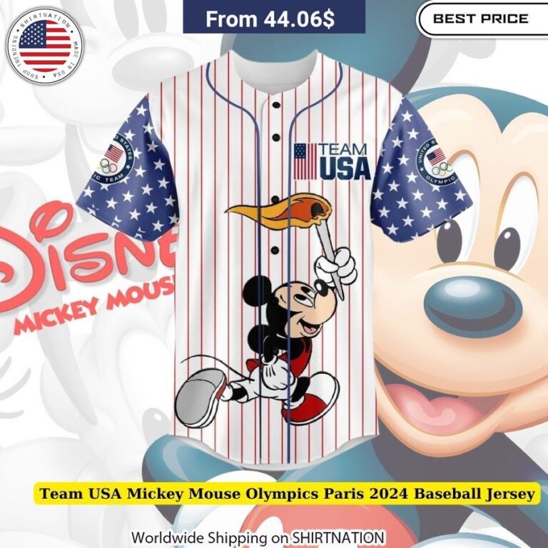 Team USA Mickey Mouse Olympics Paris 2024 Baseball Jersey for Passionate Fans