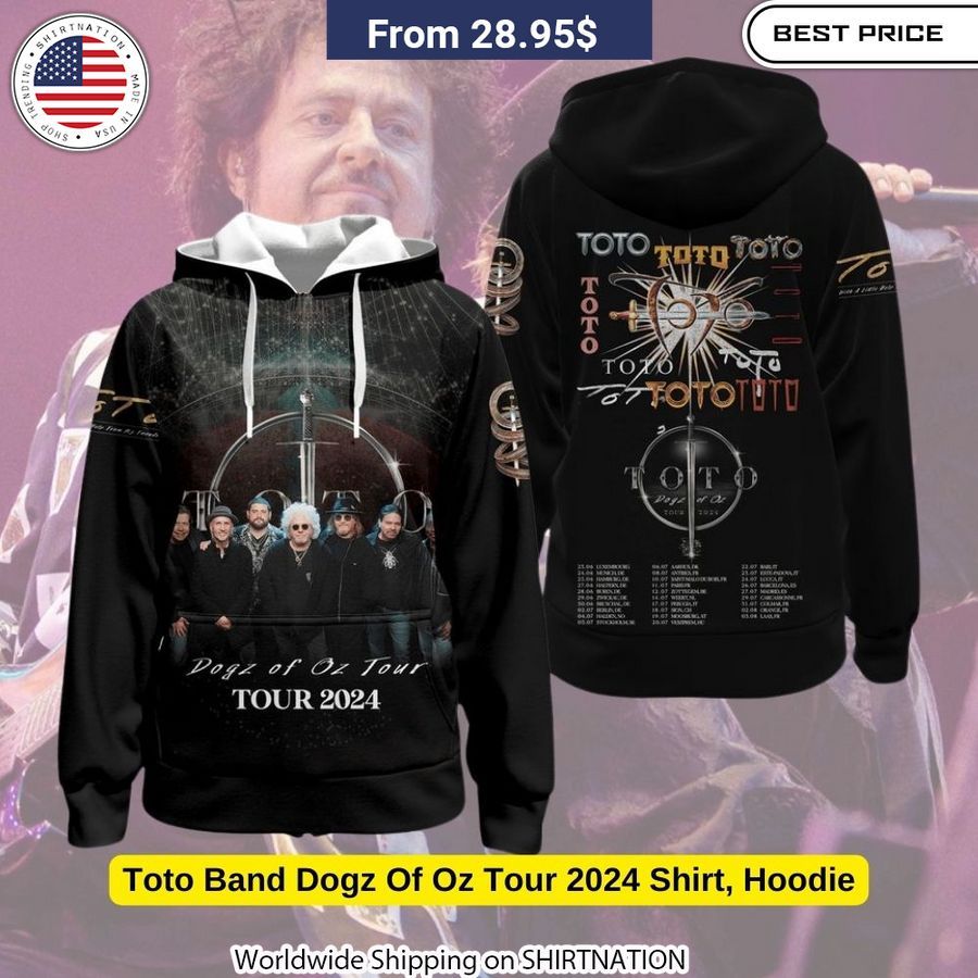 Eye-catching Toto Dogz of Oz Tour 2024 sweatshirt crafted from breathable cotton-poly fabric with durable double-needle stitching.