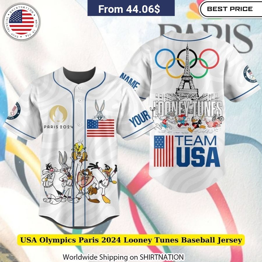 USA Olympics Paris 2024 Looney Tunes Baseball Jersey Team USA Spirit