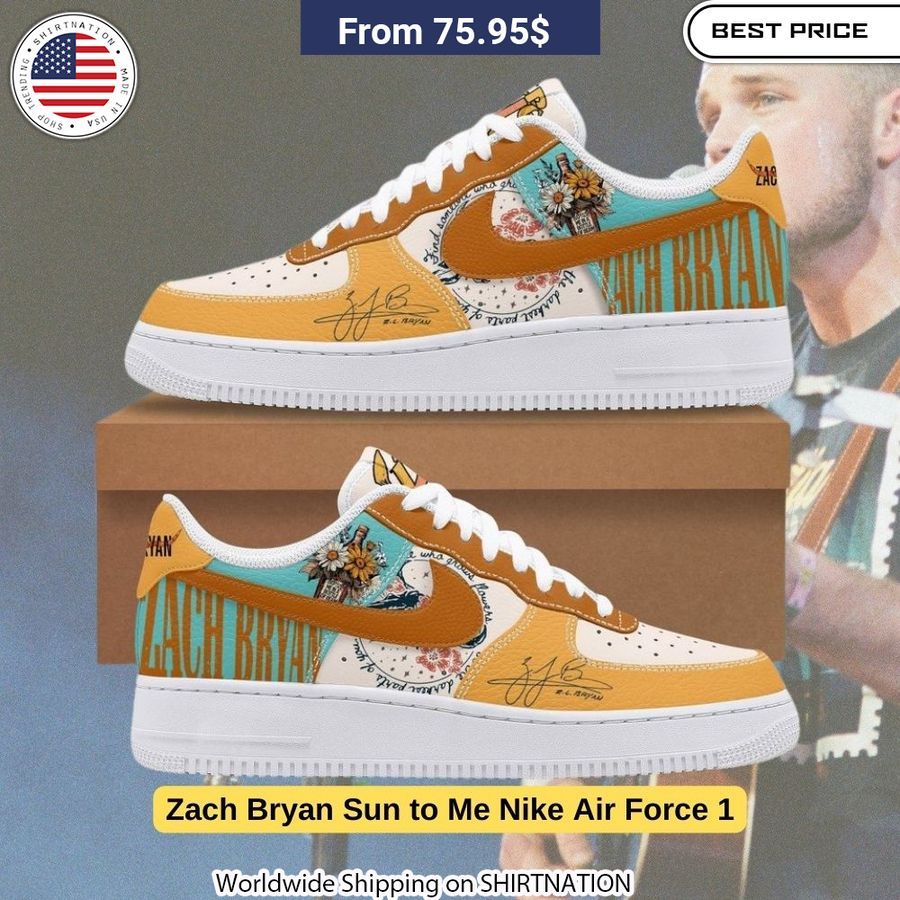 Zach Bryan's signature Nike Air Force 1 low tops in crisp white leather with colorful custom graphics.