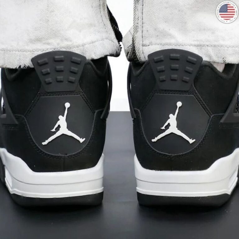 The heel of the Air Jordan 4 White Thunder features the iconic Jumpman logo in white