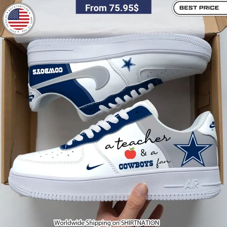 A Teacher And A Dallas Cowboys Fan Nike Air Force 1 Blue and silver Air Force 1