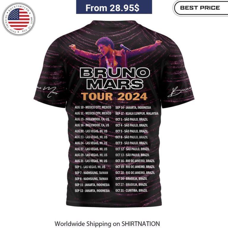 Bruno Mars Tour 2024 T-Shirt comfortable concert tee pop star clothing