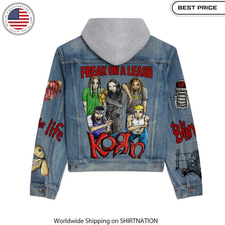 Freak On A Leash Korn Band Hooded Denim Jacket Concert jacket