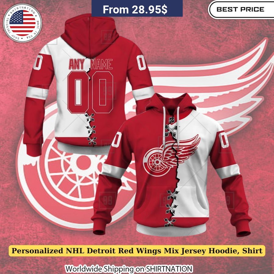 Personalized NHL Detroit Red Wings Mix Jersey Hoodie, Shirt Display your Red Wings team allegiance