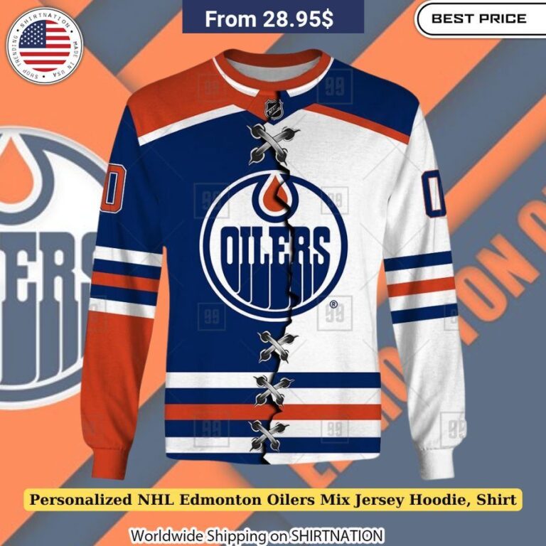 Personalized NHL Edmonton Oilers Mix Jersey Hoodie, Shirt NHL team spirit wear