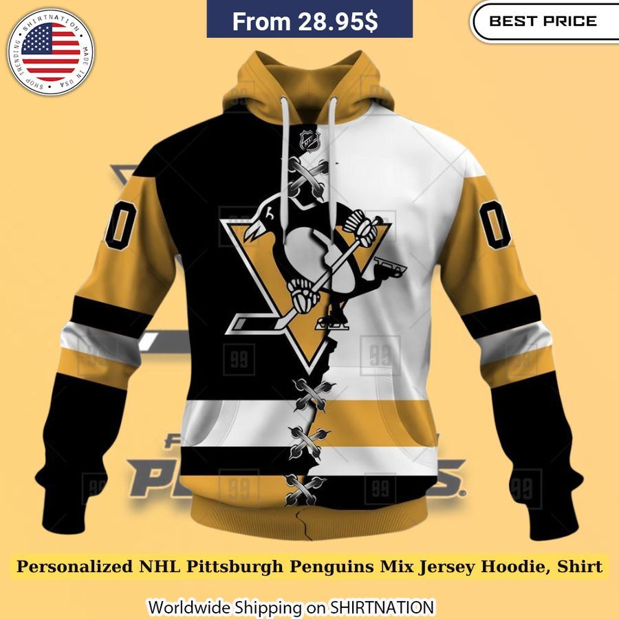 Personalized NHL Pittsburgh Penguins Mix Jersey Hoodie, Shirt Black and gold colors