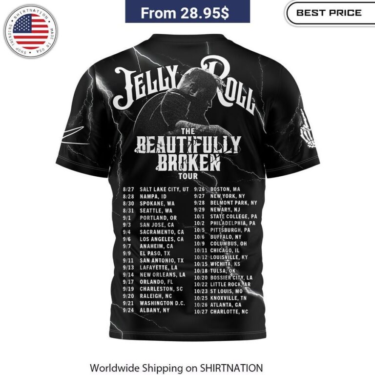 The Beautifully Broken Tour Jelly Roll Skull T-Shirt music tour t-shirt