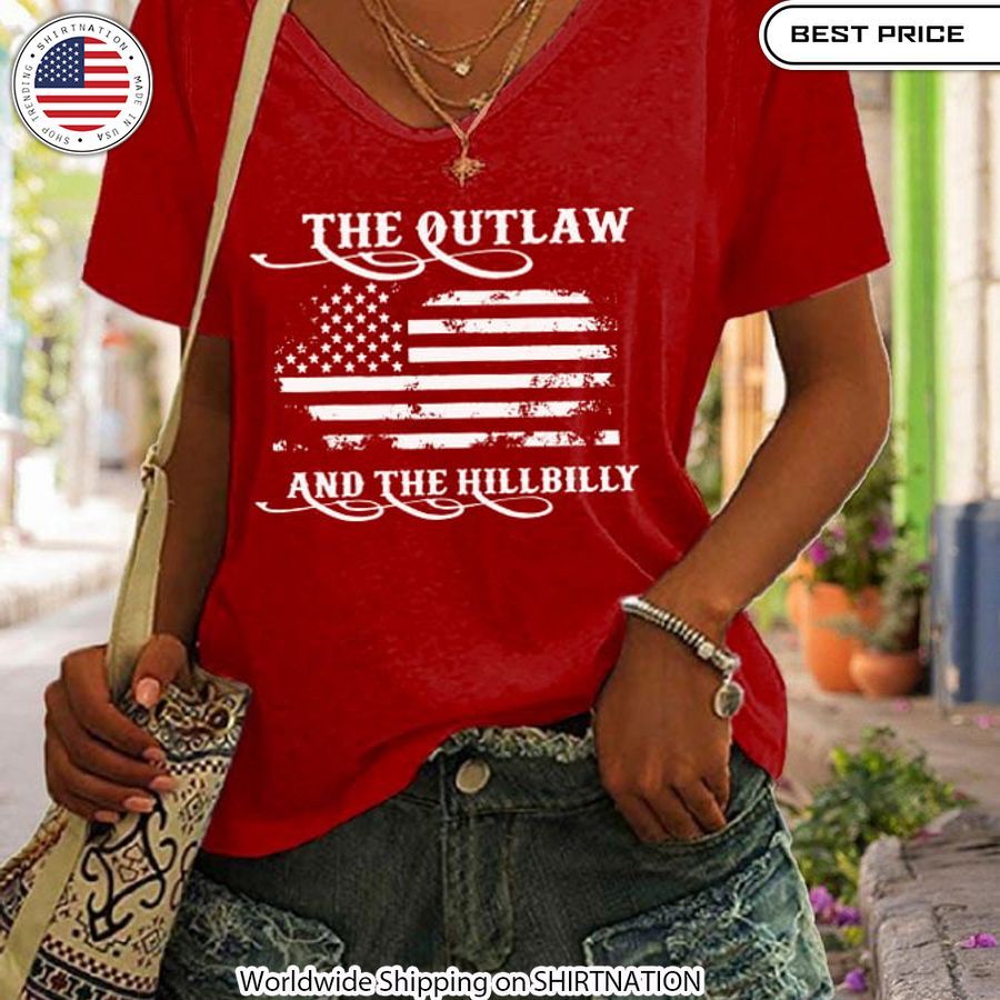 The Outlaw And The Hillbilly US Flag Women V Neck shirt Patriotic clothing