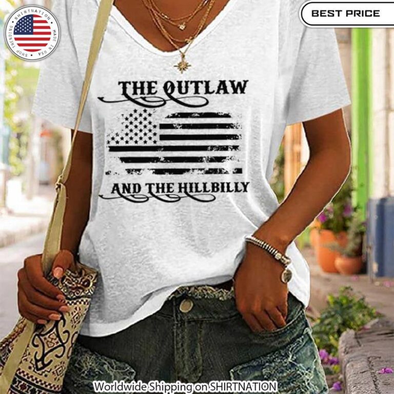 The Outlaw And The Hillbilly US Flag Women V Neck shirt Country music