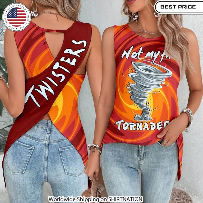 Twisters Not My First Tornadeo Cut Out Wrap Back Tank Top Trendy Cut Out Back Tank